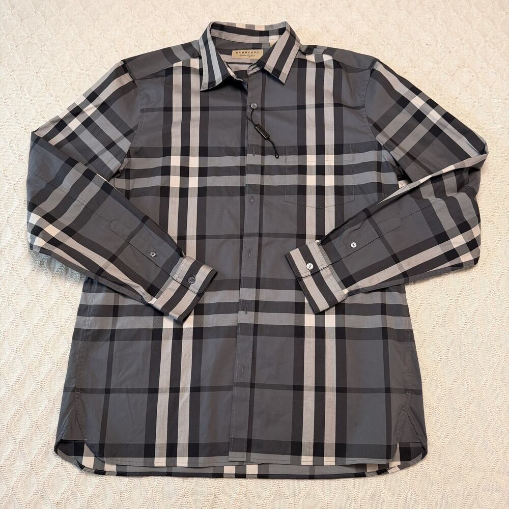 New BURBERRY Men’s Shirt Check Black Size Large
